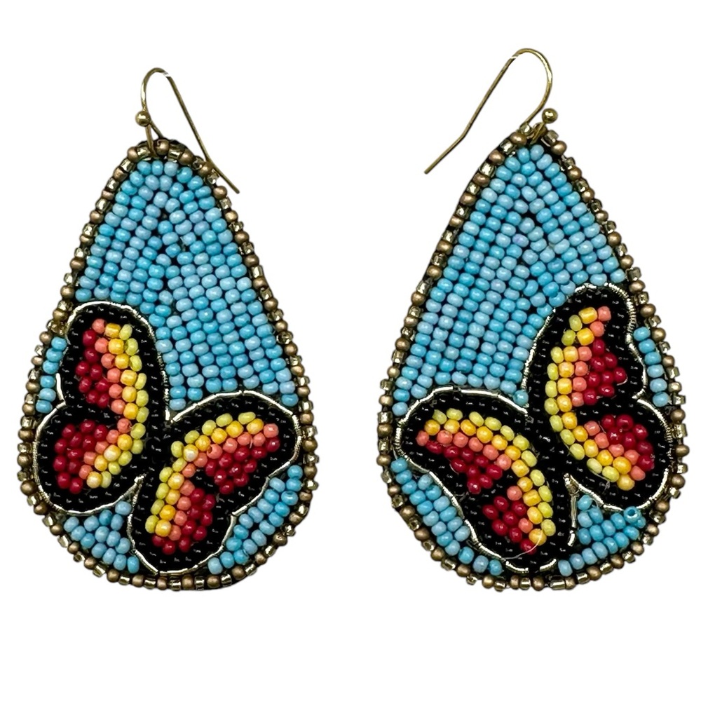 Seed Bead Butterfly Teardrop Statement Dangle Earrings